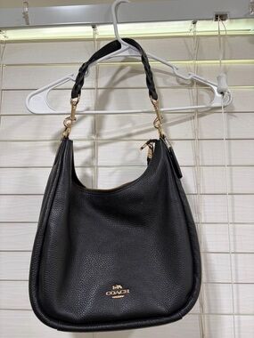 Coach Black Pebbled Leather Shoulder Hobo with Gold Hardware